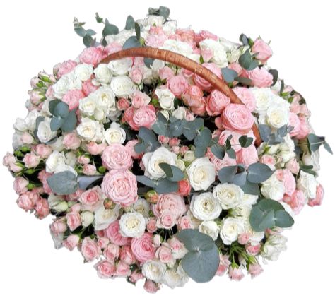 Luxury Pink and White Spray Roses in Basket