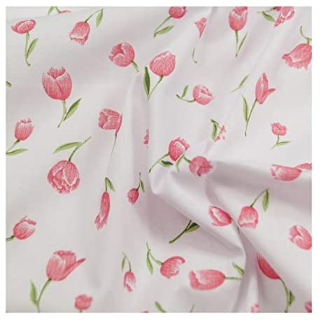 1 Metre Pink Tulips Printed Japanese Polycotton Fabric - 45 Width- till code ep3