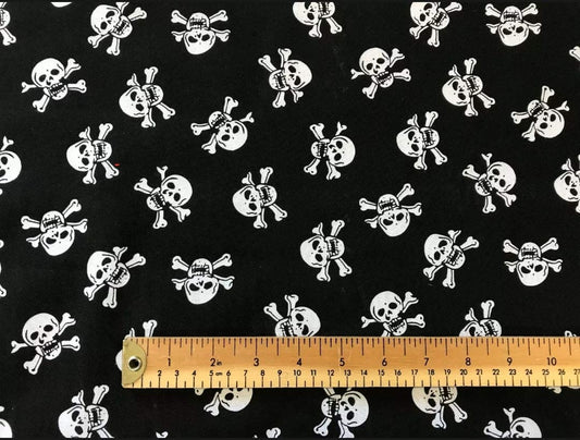 1 Metre Pirate Skull & Crossbones on Black 100% Cotton Fabric x 110cm Width stock location a2 - B89