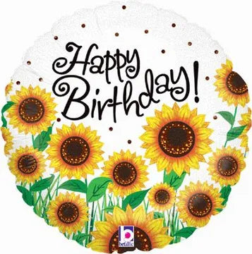 18 Foil  Holographic Balloon - Sunny Sunflower - Happy Birthday