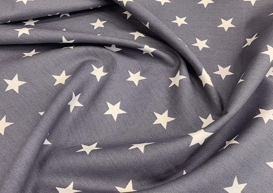 1M 100% Cotton Poplin Stars on Dark Grey Fabric 110cm (45 inches)